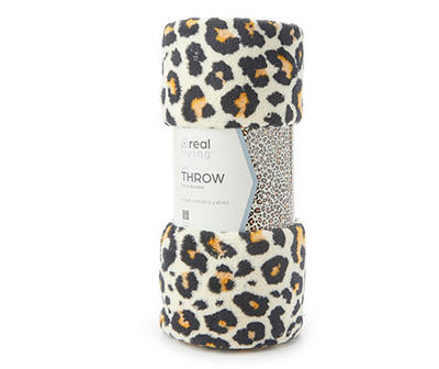 Beige & Brown Leopard Print Fleece Throw, (50