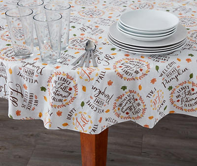 Fall Typography Round PEVA Tablecloth, (60