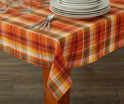 Orange Plaid Fabric Tablecloth, (60