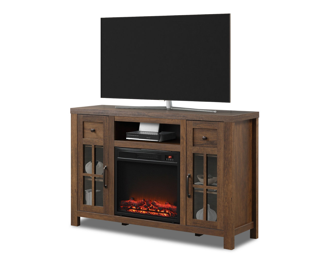 54" Walnut Glass Door Electric Fireplace Console