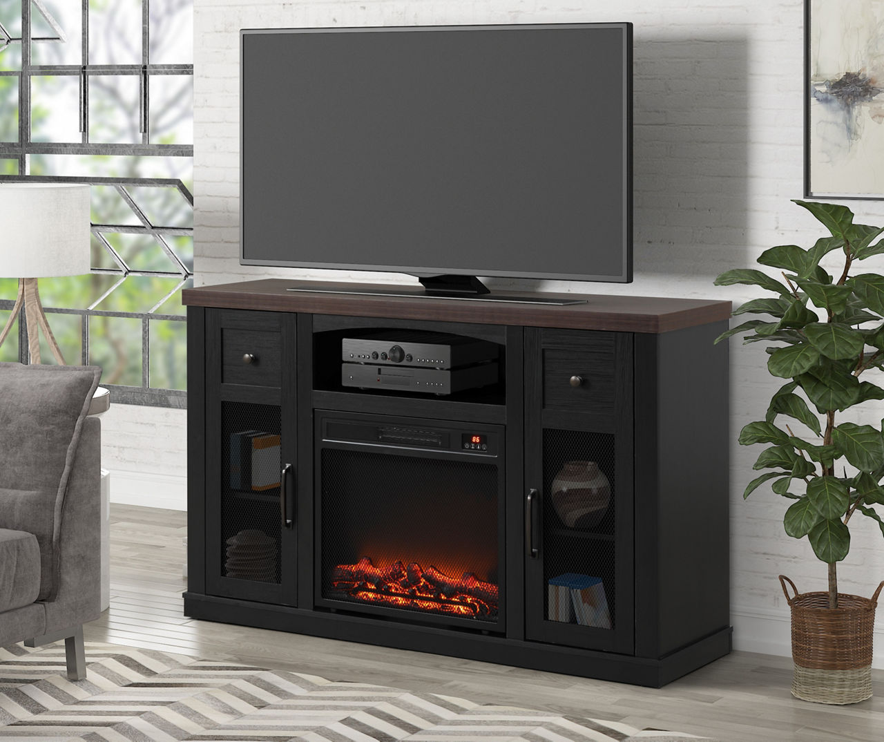 Gray fireplace tv stand big deals lots