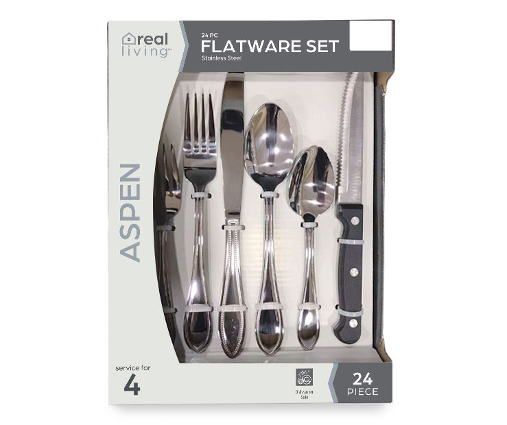 24 Pcs Silverware Set with Steak Knives Service for 4,Stainless