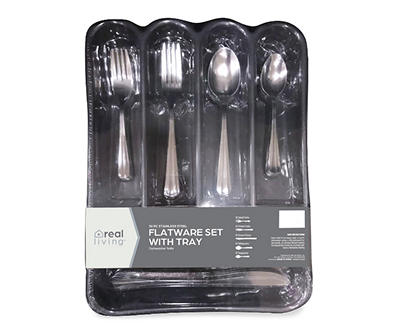 Gray 50-Piece Flatware Set With Tray