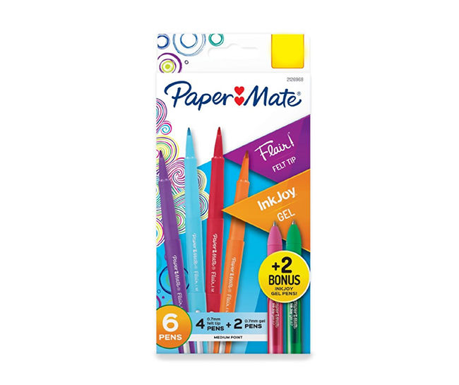 Papermate Flair Medium Point Felt & Gel Pens, 6-Count