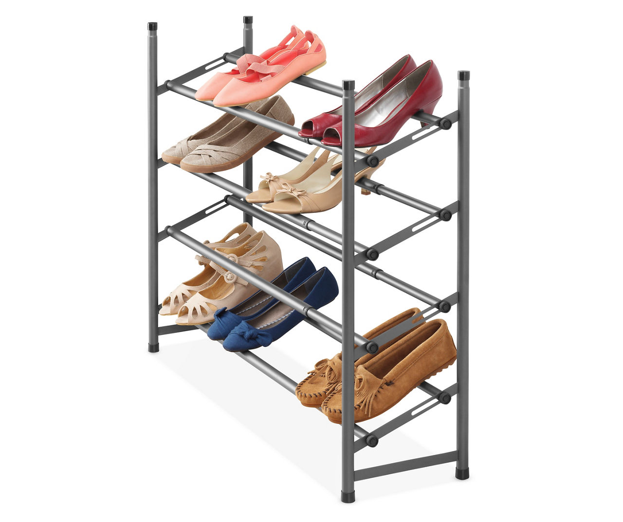 4-Tier Expandable Shoe Rack Graphite, 24-3/4 x 9 x 27 H | The Container Store
