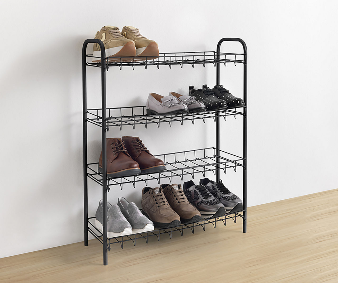 5 Tier Shoe Rack Black Metal with Natural Wood - Brightroom™