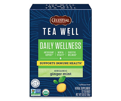 Celestial Seasonings Tea Well Organic Ginger Mint Daily Wellness Herbal Supplement Tea Bags 12 ct Box