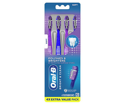 Oral-B Bright & Clean Manual Toothbrush, Soft, 4 Count
