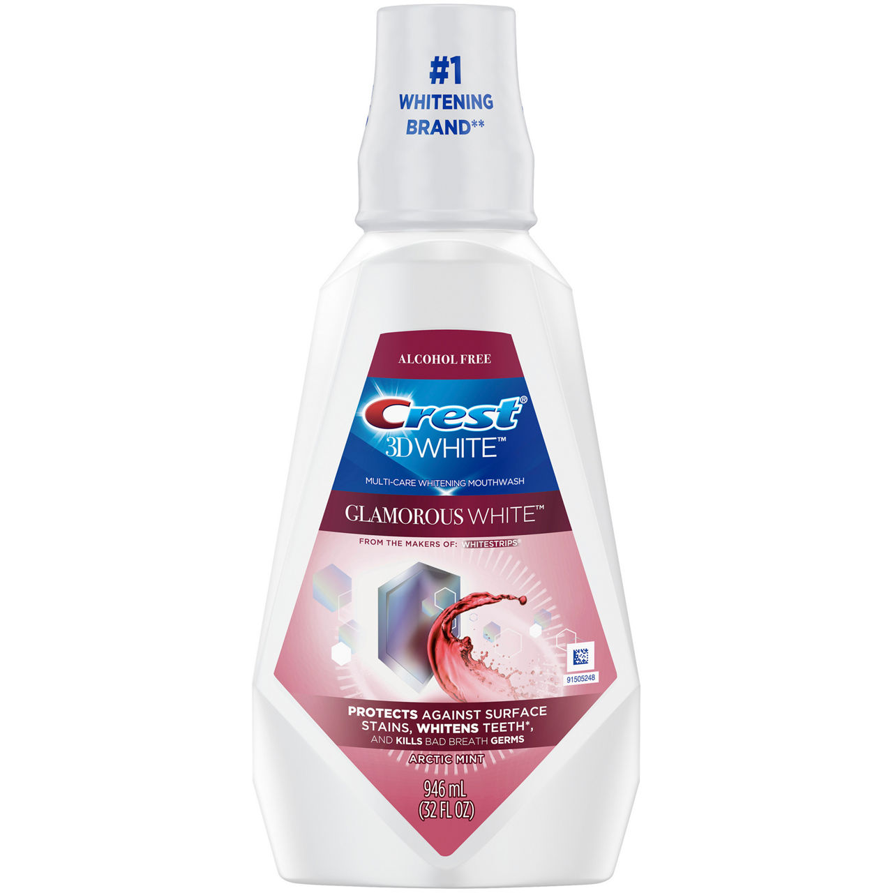 Crest 3D White Glamorous White Alcohol Free Multi-Care Whitening Mouthwash, Arctic Mint, 32 fl oz (946 mL)