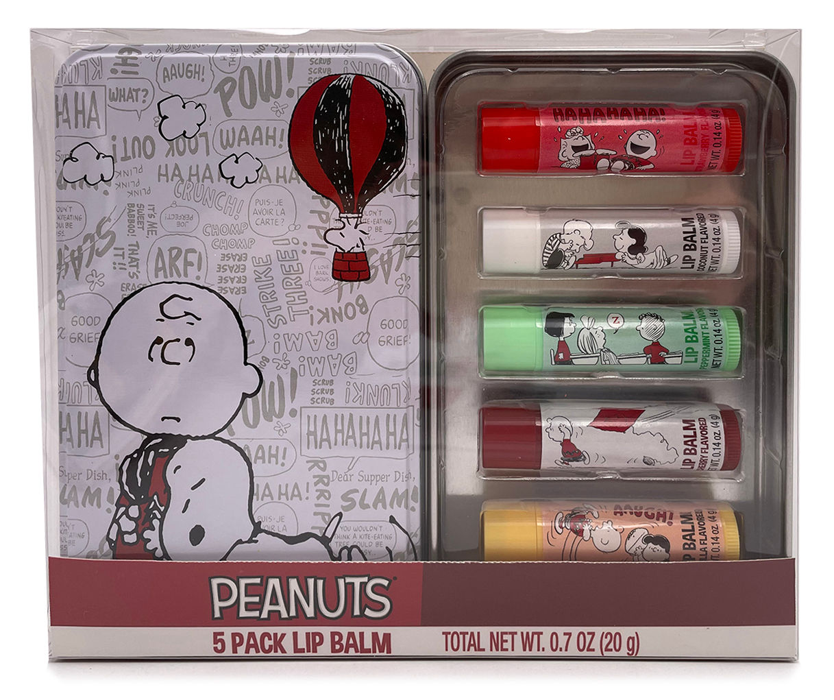 Charlie Brown & Snoopy Flavored Lip Balms, 5-Pack