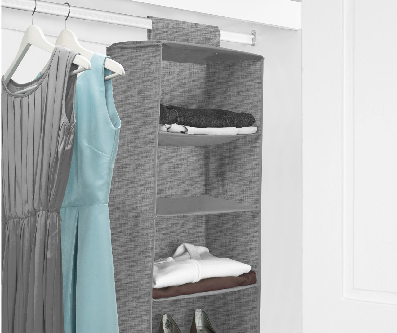6 Shelf Gray Fabric Hanging Closet Organizer-New 