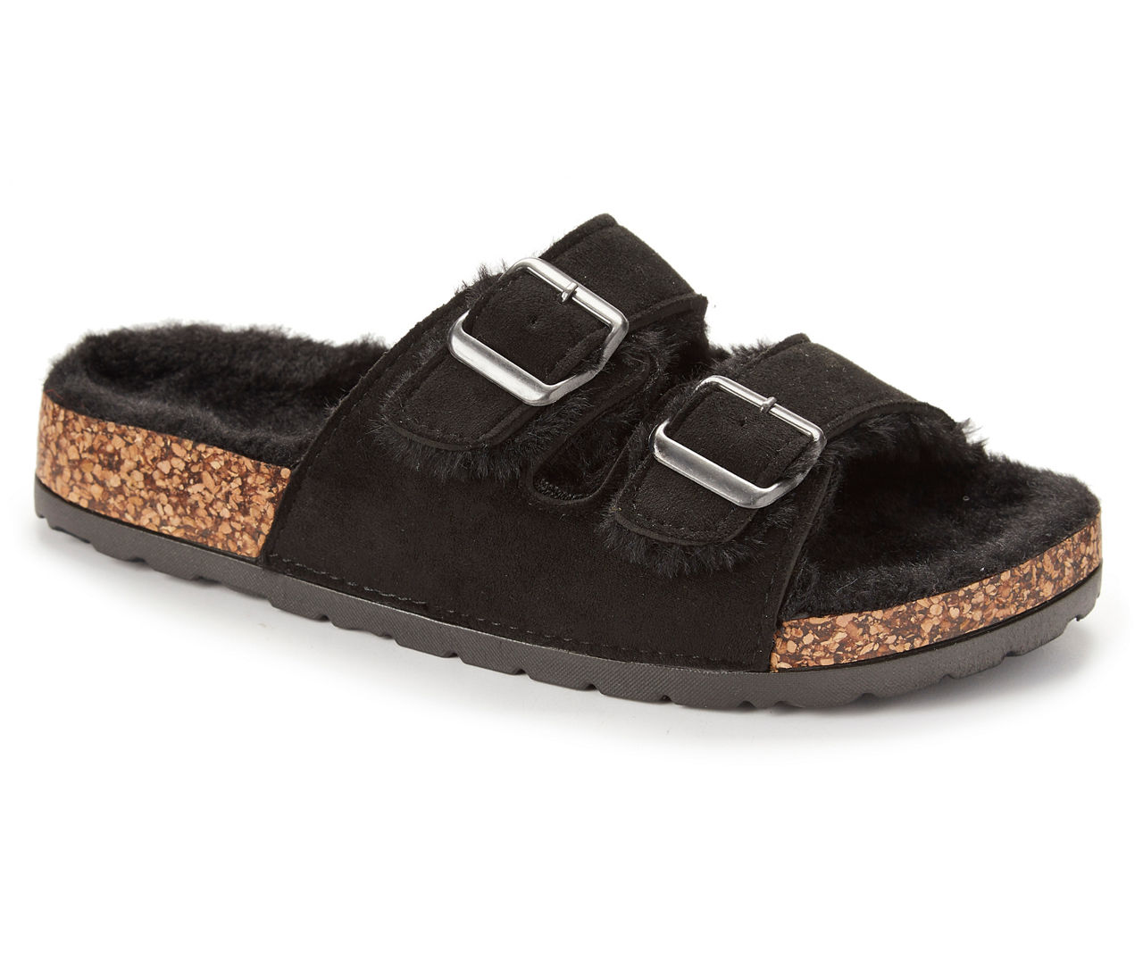 Faux fur best sale buckle slippers