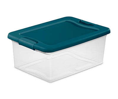 Clear & Teal 15-Quart Latching Storage Tote