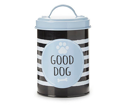 "Good Dog" Black & Blue Striped Pet Treat Canister