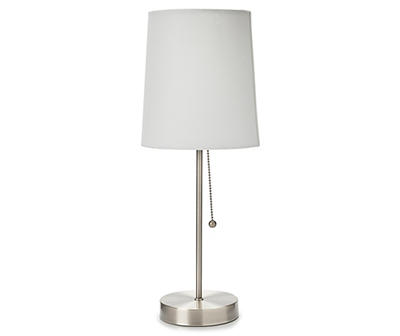 Silver & White Metal Stick Lamp