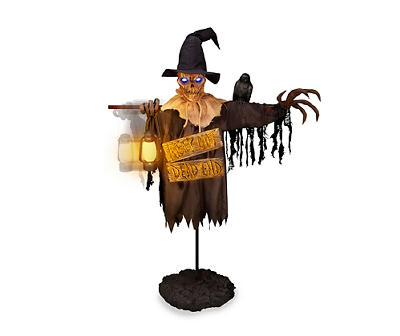 6' Scarecrow Holding Lantern Animated Decor
