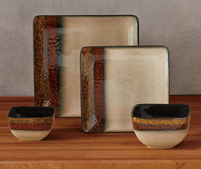 Red, Gold & Cream Square 16-Piece Stoneware Dinnerware Set