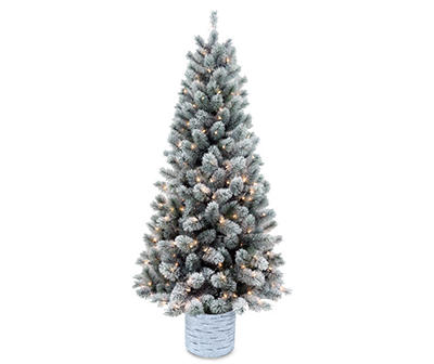 Blitzen Flocked Pre-Lit Artificial Christmas Urn Tree