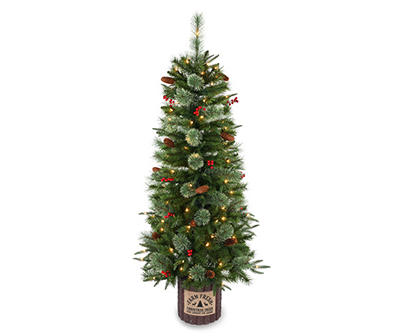 5' Jolly Cashmere Berries & Pinecones Pre-Lit Artificial Christmas Tree Urn with Clear Lights