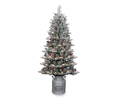 5' Comet Flocked Pre-Lit Artificial Christmas Tree Urn with Clear Lights