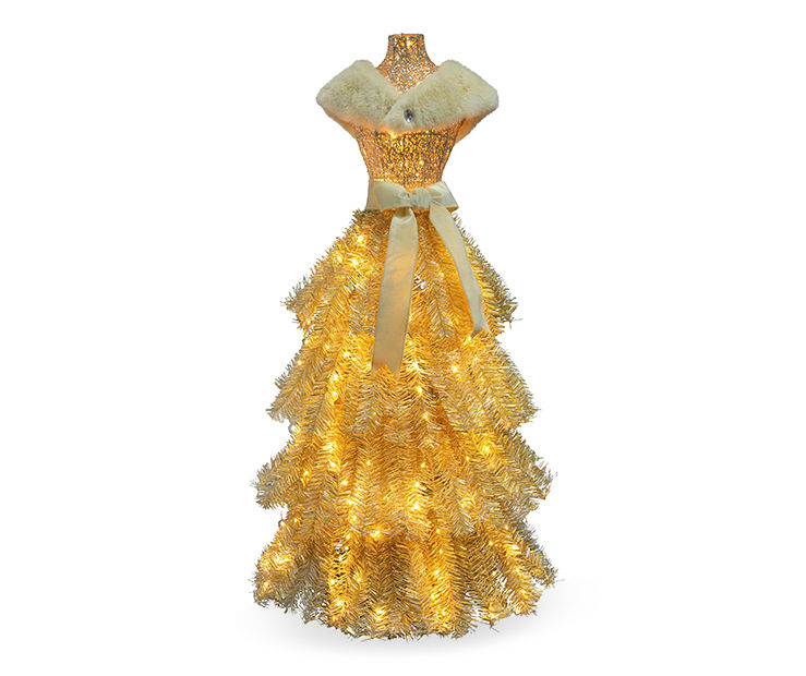 4 Prancer Pre Lit LED Gold Dress Form Artificial Christmas Tree with Clear Lights Big Lots