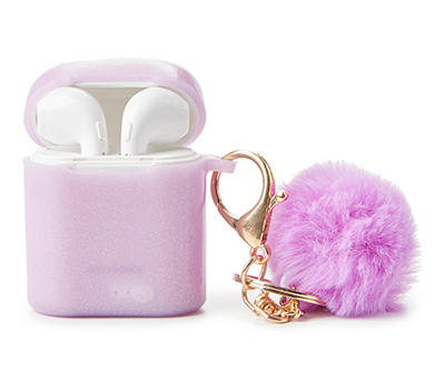 True Wireless Bluetooth Earbuds with Purple Glitter Charging Case