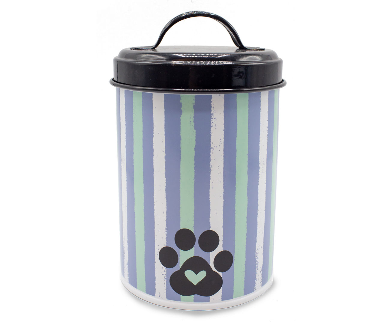 "Paws Off My Treats" Black, Blue & Mint Striped Pet Treat Canister