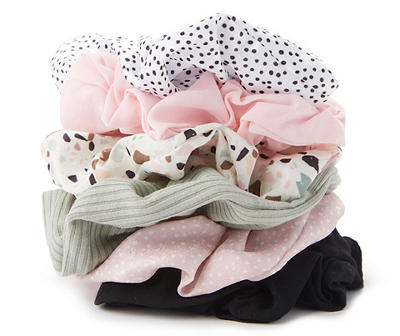 Pink, Gray & Black 6-Piece Scrunchie Set