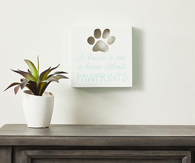 "Pawprints" White, Gray & Turquoise Paw Box Plaque