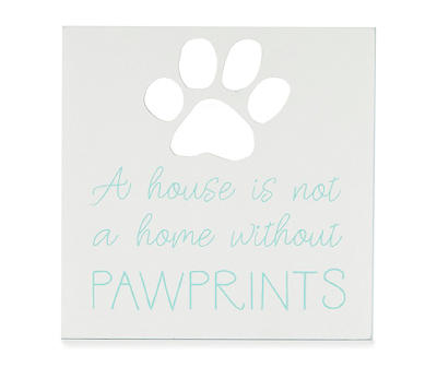 "Pawprints" White, Gray & Turquoise Paw Box Plaque
