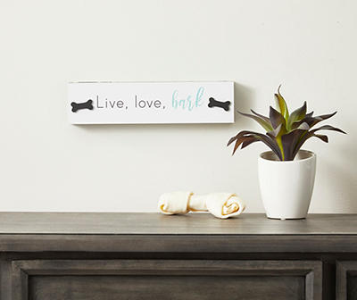 "Live, Love, Bark" White, Black & Turquoise Rectangle Bones Box Plaque