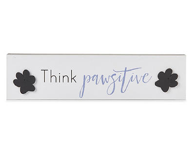 "Think Pawsitive" White, Black & Blue Rectangle Paws Box Plaque
