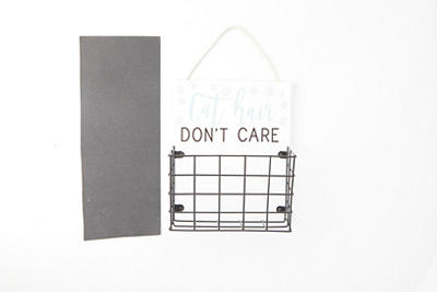 "Cat Hair Don't Care" Mini Wire Basket Hanging Wall Plaque