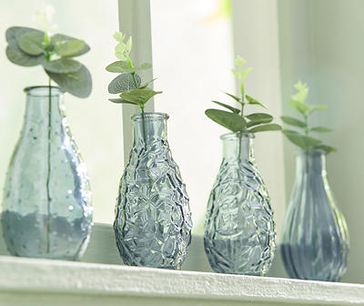 Mini Embossed Pattern Glass Vase With Greenery