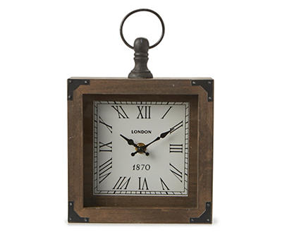 Brown Square Wooden Hanging Tabletop Clock