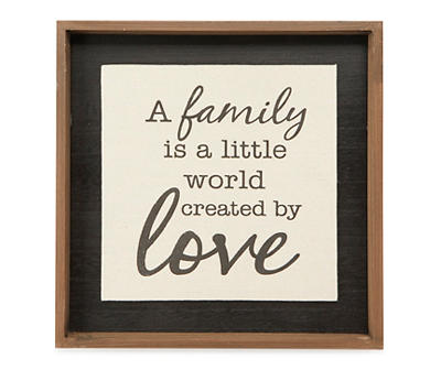 "A Family Is A Little  World" White & Black Framed Fabric Wall Plaque