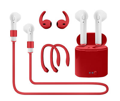 Red & White True Wireless Bluetooth Buds with Accessories