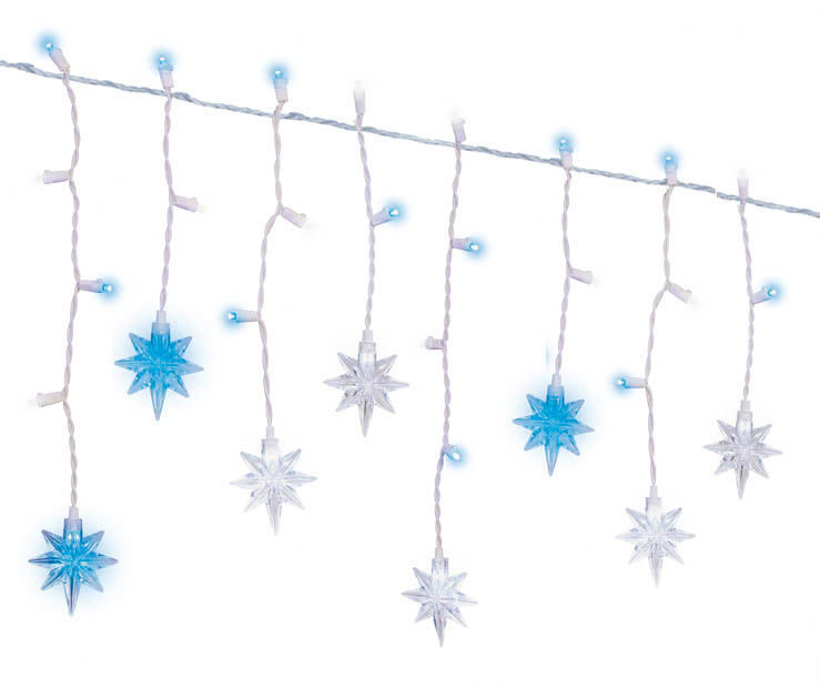 Cool White & Blue Sparkling Star LED Icicle Light Set with White Wire
