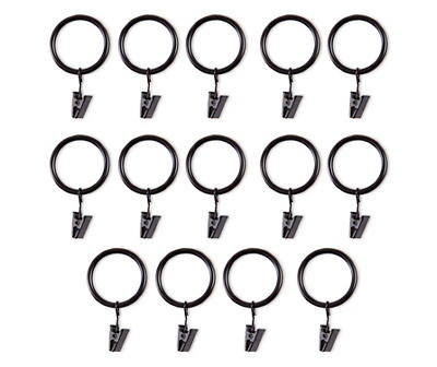 Broyhill Legacy Clip Rings for 1" to 1-1/4" Diameter Curtain Rods, Black/Brown, 14-Pack