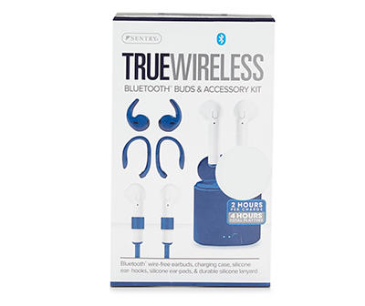 Blue & White True Wireless Bluetooth Buds & Accessory Kit