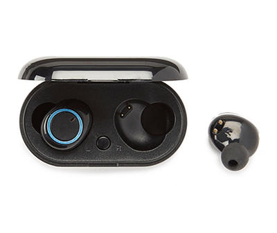 Black & Blue True Wireless Bluetooth Dot Earbuds with Charging Case