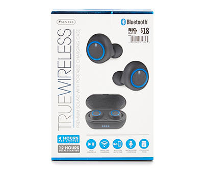 Black & Blue True Wireless Bluetooth Dot Earbuds with Charging Case