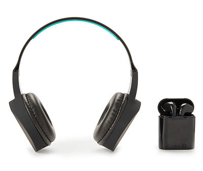 Black & Mint Deluxe Bluetooth Headphones, Earbuds & Charging Case