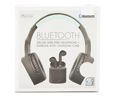Black & Mint Deluxe Bluetooth Headphones, Earbuds & Charging Case