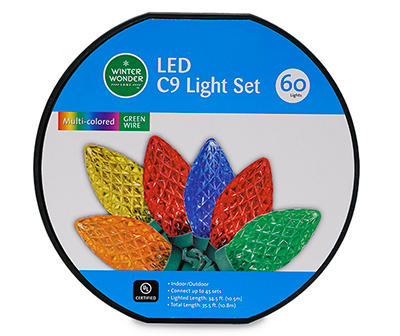 Multi-Color Diamond Cut LED C9 Light Wheel Set with Green Wire, 60-Lights