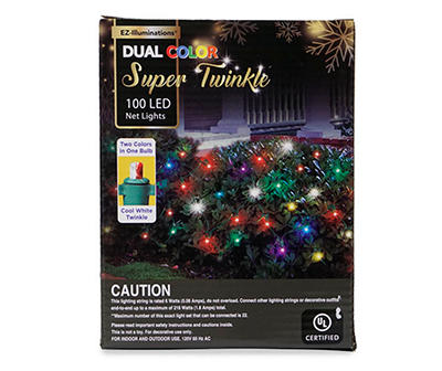Super Twinkle Multi-Color & Clear Dual Color 6' x 4' LED Net Light Set with Green Wire, 100-Lights