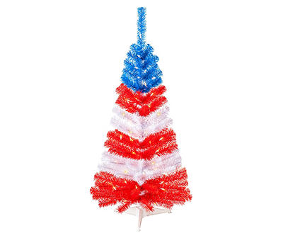 4' Red, White & Blue Pre-Lit Artificial American Flag Christmas Tree with Clear Lights
