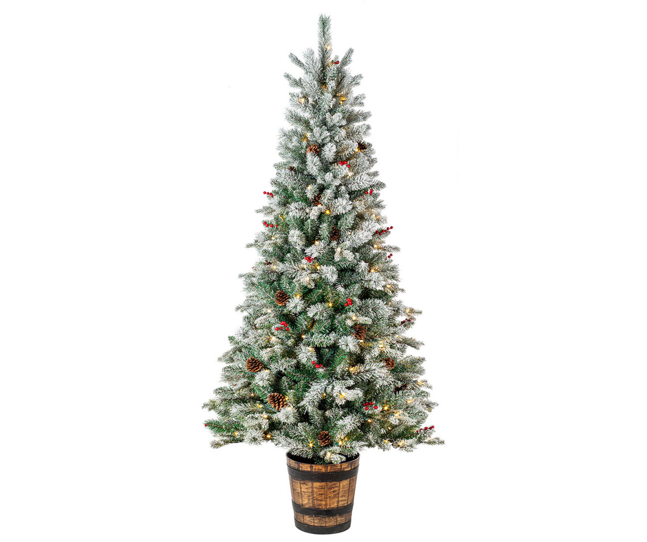 Winter Wonder Lane 7' Pinecone & Berry Flocked PreLit LED Urn Tree
