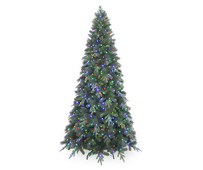 9' Hard Needle Pre-Lit LED Artificial Christmas Tree with Multi-Color Globe Lights