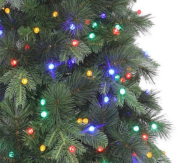 9' Hard Needle Pre-Lit LED Artificial Christmas Tree with Multi-Color Globe Lights